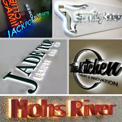 Sinal de LED frontal de loja de metal personalizado 3D Sinal de carta de loja LED personalizado para negócios