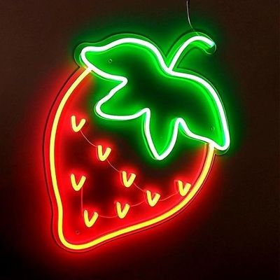 12V Suporte elétrico Red Strawberry Drop Shipping Logotipo personalizado Luz de neão sinal de casamento