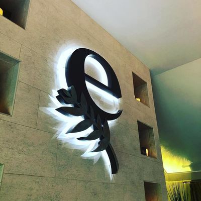 Sinais metálicos fabricados sob medida com letra de alumínio escovado e iluminação traseira LED